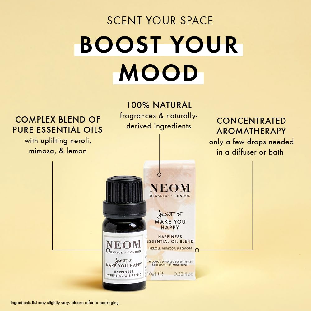 NEOM - Happiness Essential Oil Blend, 10ml | Neroli, Mimosa & Lemon | Scent to Make You Happy Range NeomAu supplements