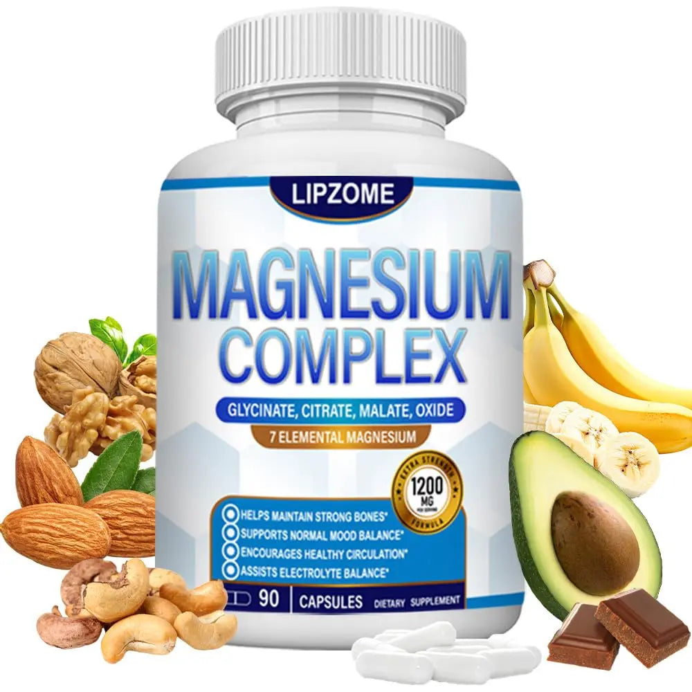 Magnesium Complex Supplement 1200mg - Advanced 7-in-1 Magnesium Blend - Glycinate, Citrate, Malate, Taurate, Oxide, Aspartate, Orotate – High Absorption Formula – Non-GMO, 90 Capsules LipzomeAu supplements