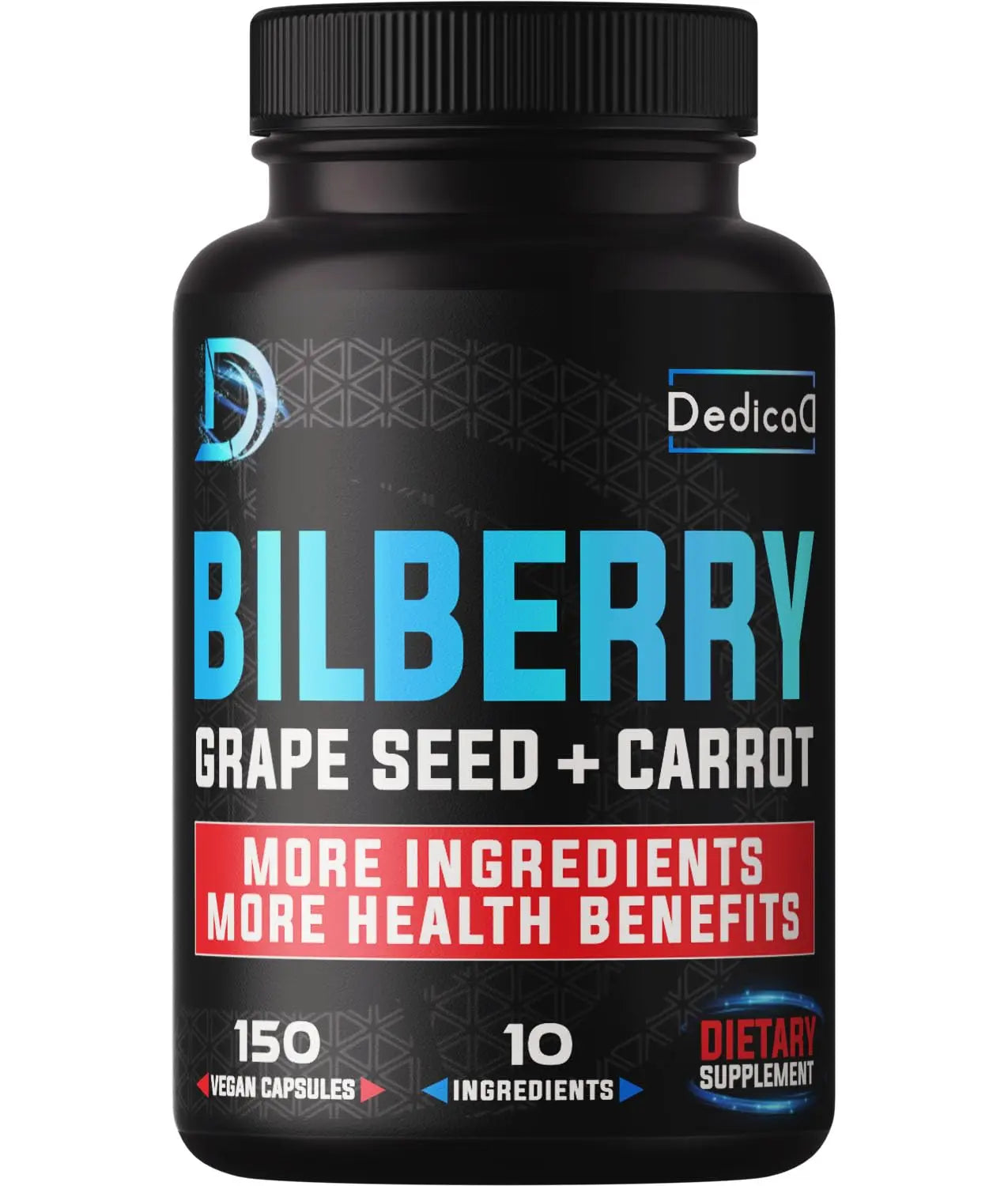 DEDICAD 20:1 Bilberry Extract Capsules - 5 Month Supply - Support Eyes, Vision & Heart Health - 10in1 Plus Grape Seed, Carrot, Elderberry, Eyebright & Others - 150 Counts DEDICADAu supplements