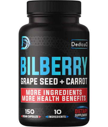 DEDICAD 20:1 Bilberry Extract Capsules - 5 Month Supply - Support Eyes, Vision & Heart Health - 10in1 Plus Grape Seed, Carrot, Elderberry, Eyebright & Others - 150 Counts DEDICADAu supplements
