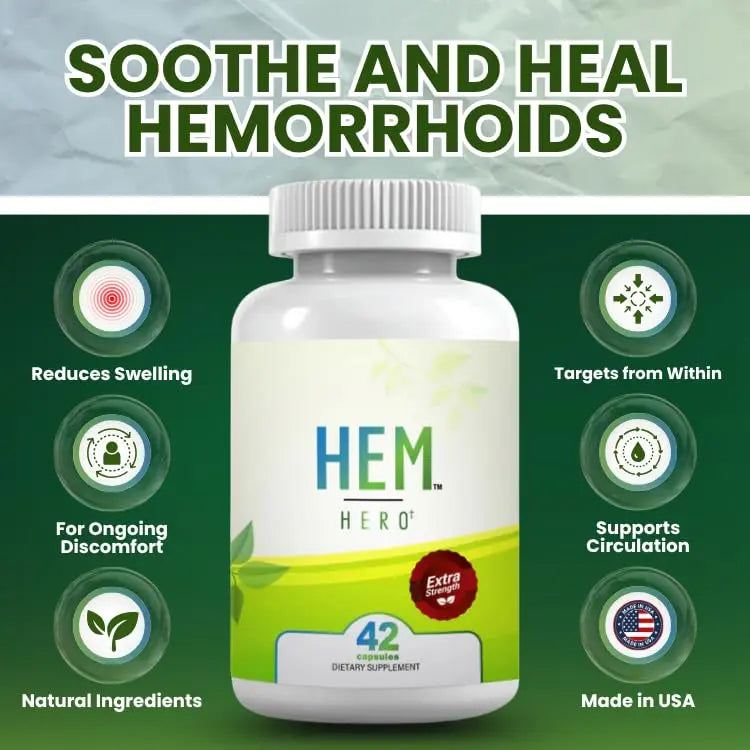 Hem Healer Hem Hero Extra Strength Hemorrhoid Treatment - Reduce Swelling, Soothe Itching & Irritation - 100% Natural - 42 Vegetarian Capsules Hem HealerAu supplements