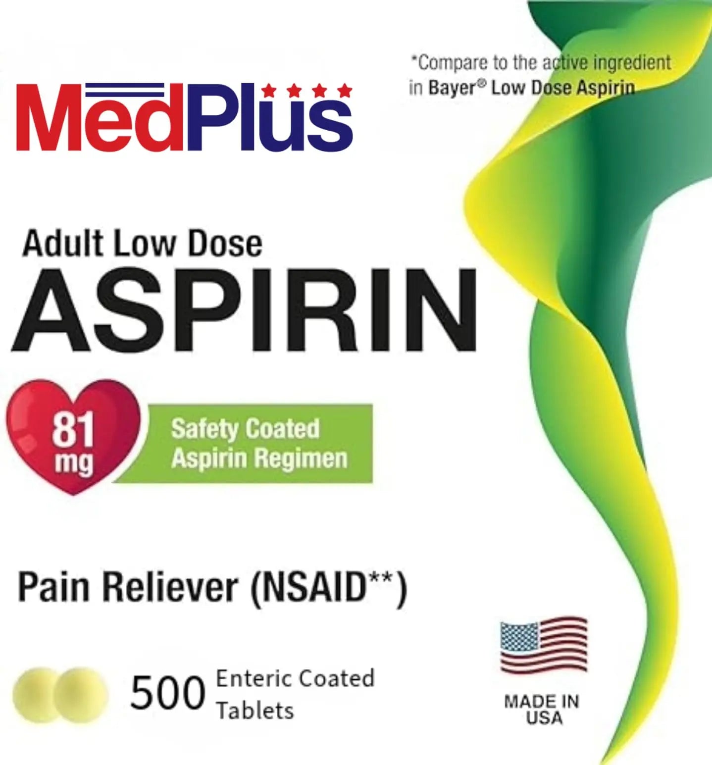 MedPlus Low Dose Aspirin 81 mg - 500 Tablets | Enteric Coated | Pain Reliever for Minor Aches and Pains, Fever Reducer - Made in USA MedPlusAu supplements