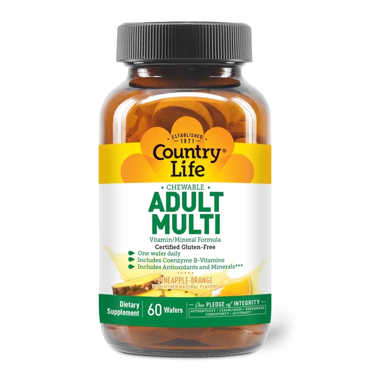 Country Life Adult Chewable Multivitamin with Coenzyme B-Vitamins, Antioxidants, Minerals, Pineapple-Orange Flavor Country LifeAu supplements