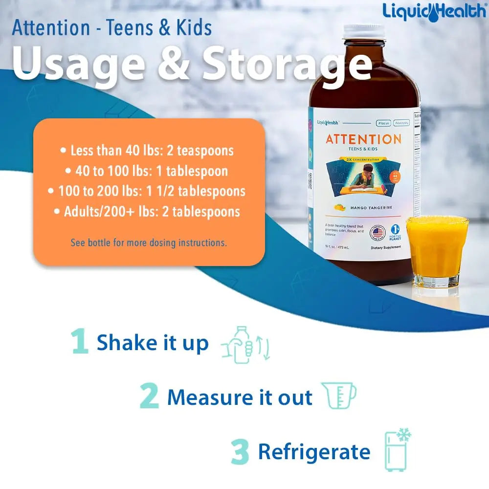 LIQUIDHEALTH Attention, Liquid Multivitamin for Kids & Teens - Improves Memory Retention, Concentration, Focus, Mood, Relaxation & Calming LIQUIDHEALTHAu supplements