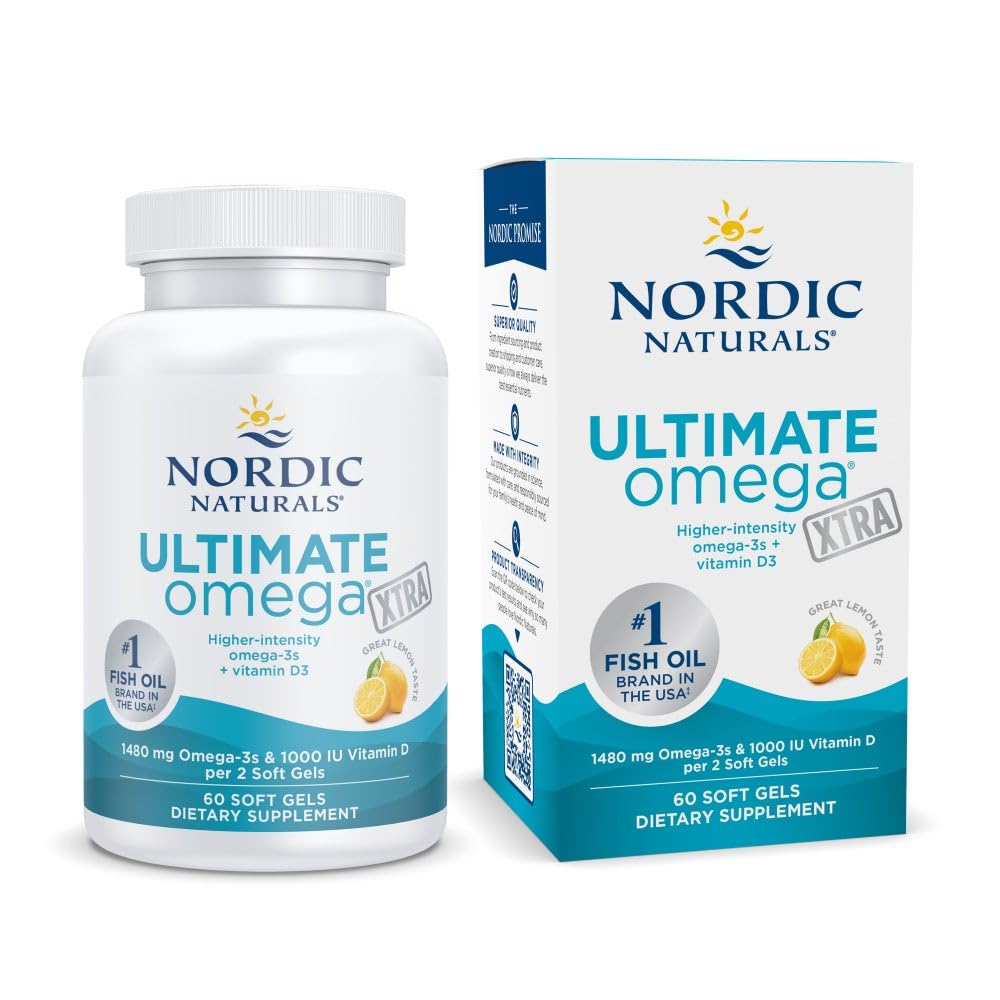 Nordic Naturals Ultimate Omega Xtra, Lemon Flavor - 60 Soft Gels - 1480 mg Omega-3 + 1000 IU Vitamin D3 - EPA & DHA - Brain, Heart, & Immune Health - 30 Servings Nordic NaturalsAu supplements