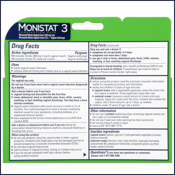 Monistat 3 Vaginal Antifungal Combination Pack - 3 Each, Pack of 2 MonistatAu supplements