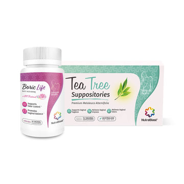 NutraBlast Boric Acid Suppositories 600mg (30 Count) Bundle with Tea Tree Oil Suppositories (12 Count) | All Natural Intimate Deodorant for Women | Restore Feminine pH Balance NutraBlastUS supplements