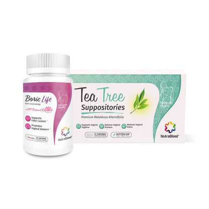 NutraBlast Boric Acid Suppositories 600mg (30 Count) Bundle with Tea Tree Oil Suppositories (12 Count) | All Natural Intimate Deodorant for Women | Restore Feminine pH Balance NutraBlastUS supplements