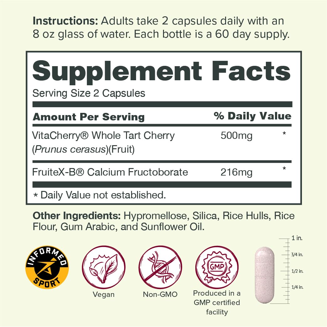 Sur Joint Support FruiteX-B Tart Cherry Capsules - Vegan Fast-Acting Relief for Better Joint Comfort and Mobility - Whole Tart Cherry and Calcium Fructoborate, Muscle Recovery (120 Capsules) SurAu supplements