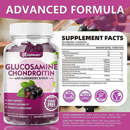 UPNEUTRI Glucosamine Chondroitin Gummies Sugar Free, Extra Strength 1500mg UPNEUTRIUS supplements