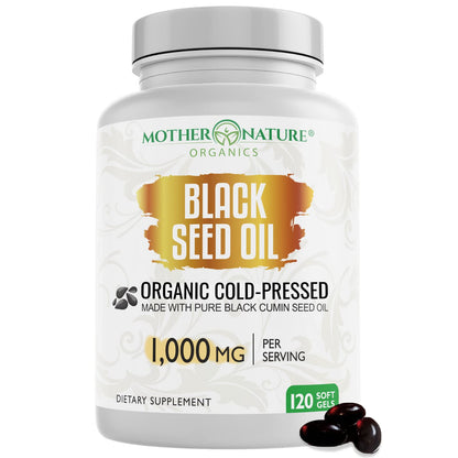 Black Seed Oil Capsules - 120 Count (Organic, Non-GMO Liquid) Premium Cold Pressed Mother Nature Organics Superfoods For Organic LivingUS supplements