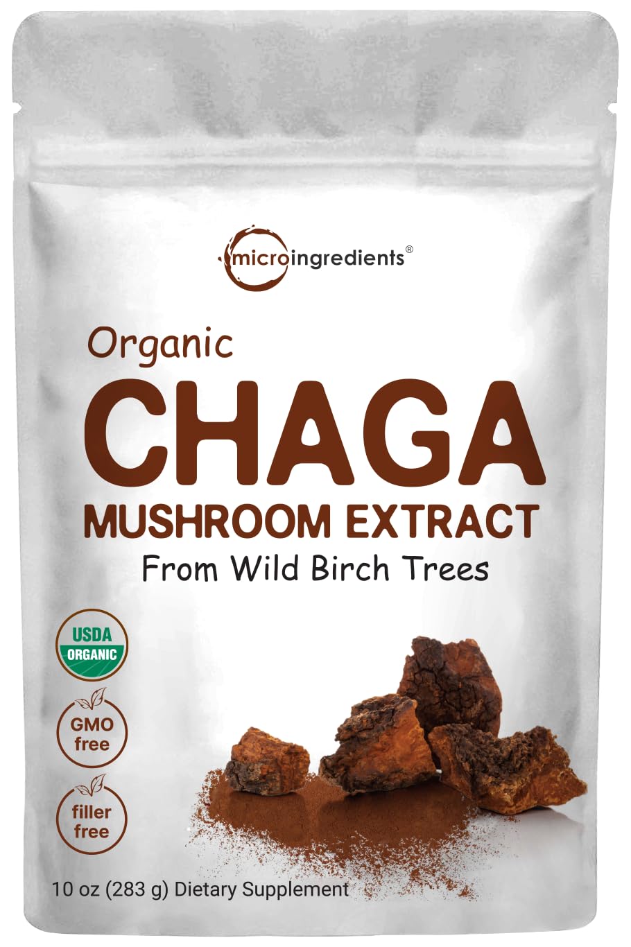 Micro Ingredients Organic Chaga Mushroom Extract 100:1 Powder, 10 Ounce Micro IngredientsUS supplements