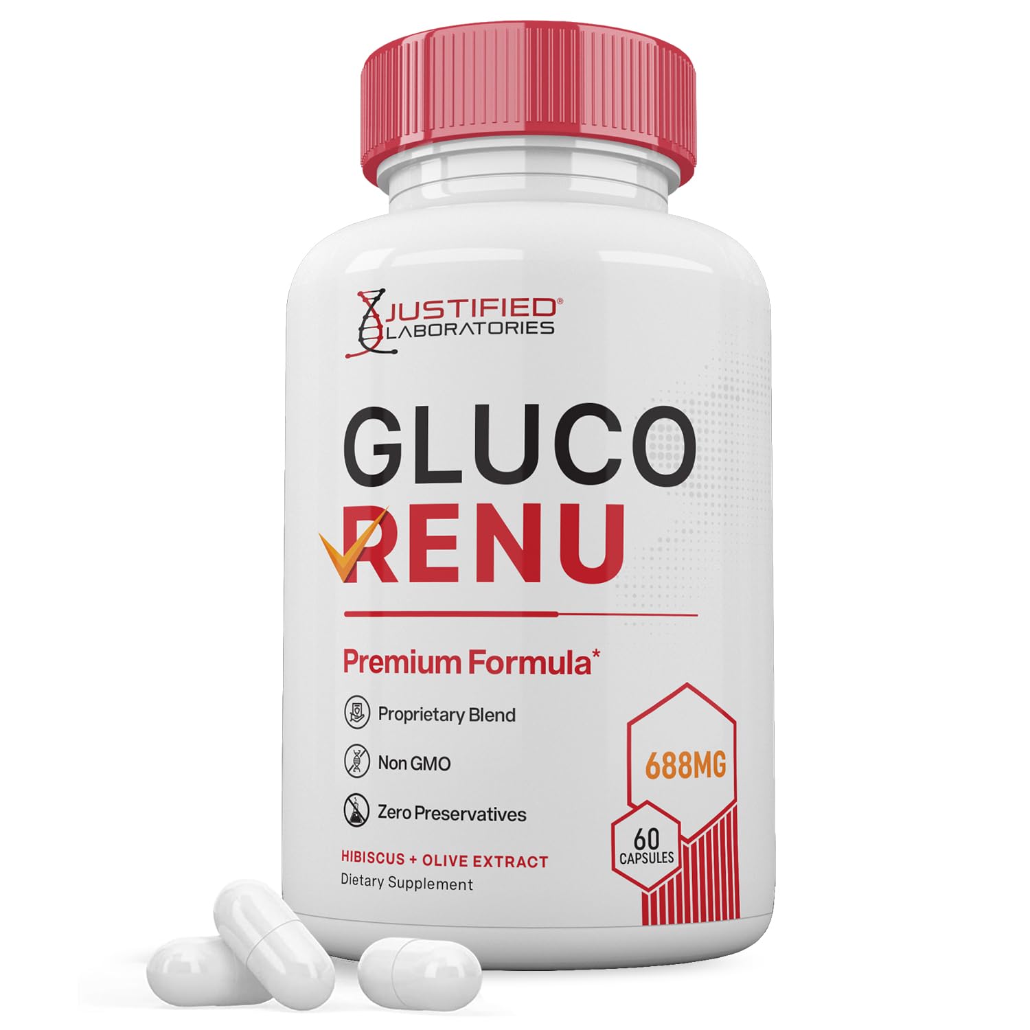 Gluco Renu 688MG Glyco Support Pills Premium Formula Gluo Renew Glycogen Support Formulated Hawthrone Hibiscus Garlic Junpier Powder Olive Forskolin Green Tea Extract 60 Capsules Justified LaboratoriesAu supplements