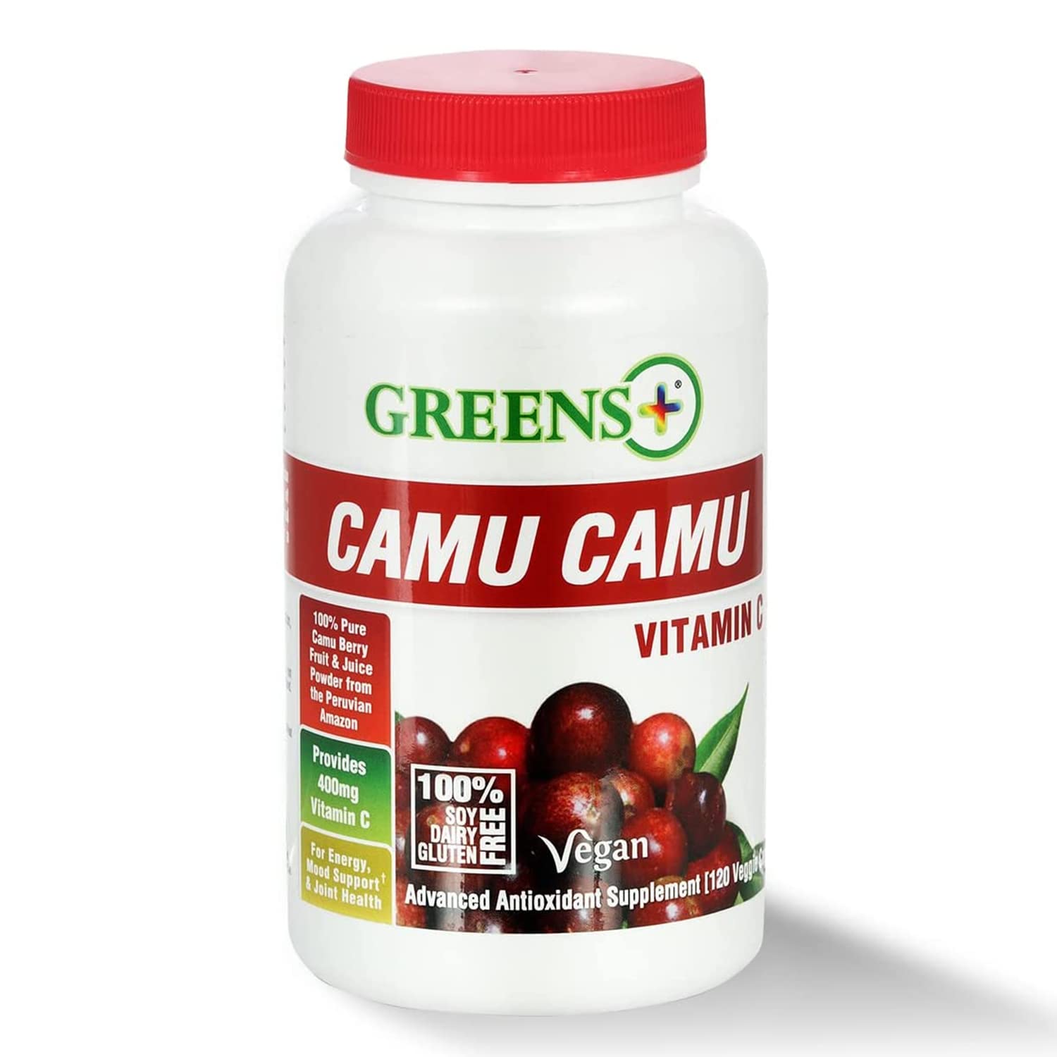 Greens+ Organic Reds Superfood Powder Camu Camu Dietary 400mg Vitamin C SuperFruit Supplement 120 Capsules, 100% Natural, Vitamins & Minerals, Vegan, Soy/Dairy/Gluten Free Greens+Au supplements