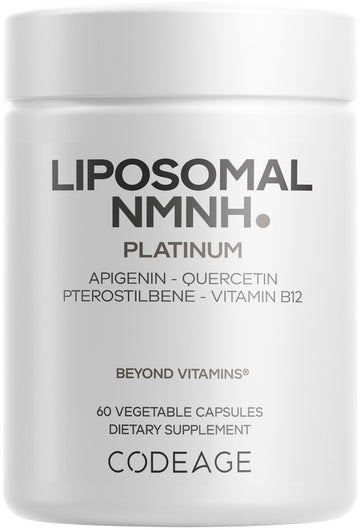 Codeage Liposomal NMNH Platinum - 500 mg NMNH Supplement, NAD+ Precursor with Quercetin, Pterostilbene, Apigenin, Active B Vitamins B2 Riboflavin & Vitamin B12 Methylcobalamin - Non-GMO - 60 Capsules CodeageAu supplements
