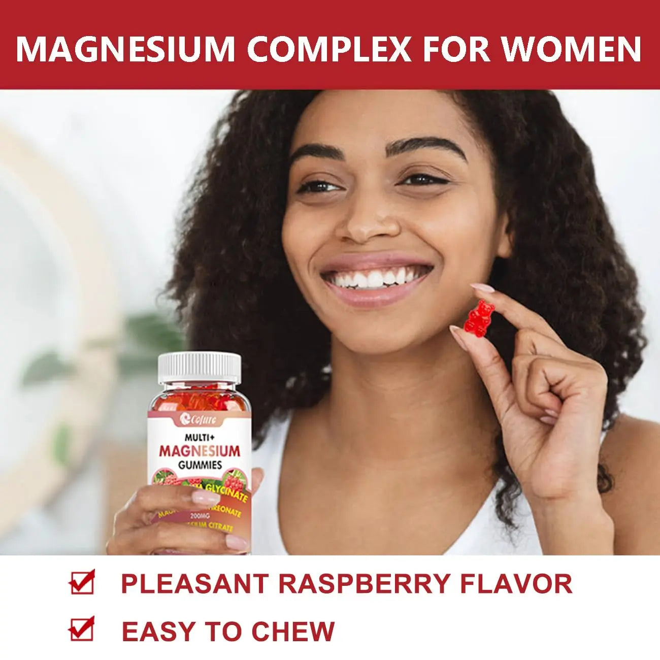 Cofure Triple Magnesium Complex 900 mg, Magnesium Glycinate, Citrate, Malate with Potassium, Calcium, Vitamin B6 for Calm & Sleep - Vegan, Non-GMO, Gluten Free - 120 Raspberry Gummies for Adults Cofurenz supplements