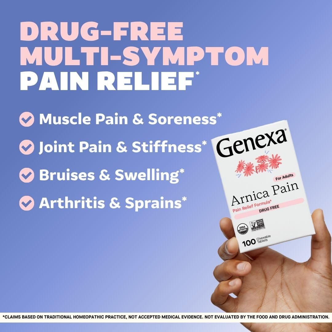 Genexa Adult Pain Relief Bundle | 500mg Acetaminophen Caplets + Homeopathic Arnica Chewables | Fast Relief for Headache, Joint & Muscle Pain | OTC + Homeopathic Combo | No Dyes or Artificial Additives GenexaAu supplements