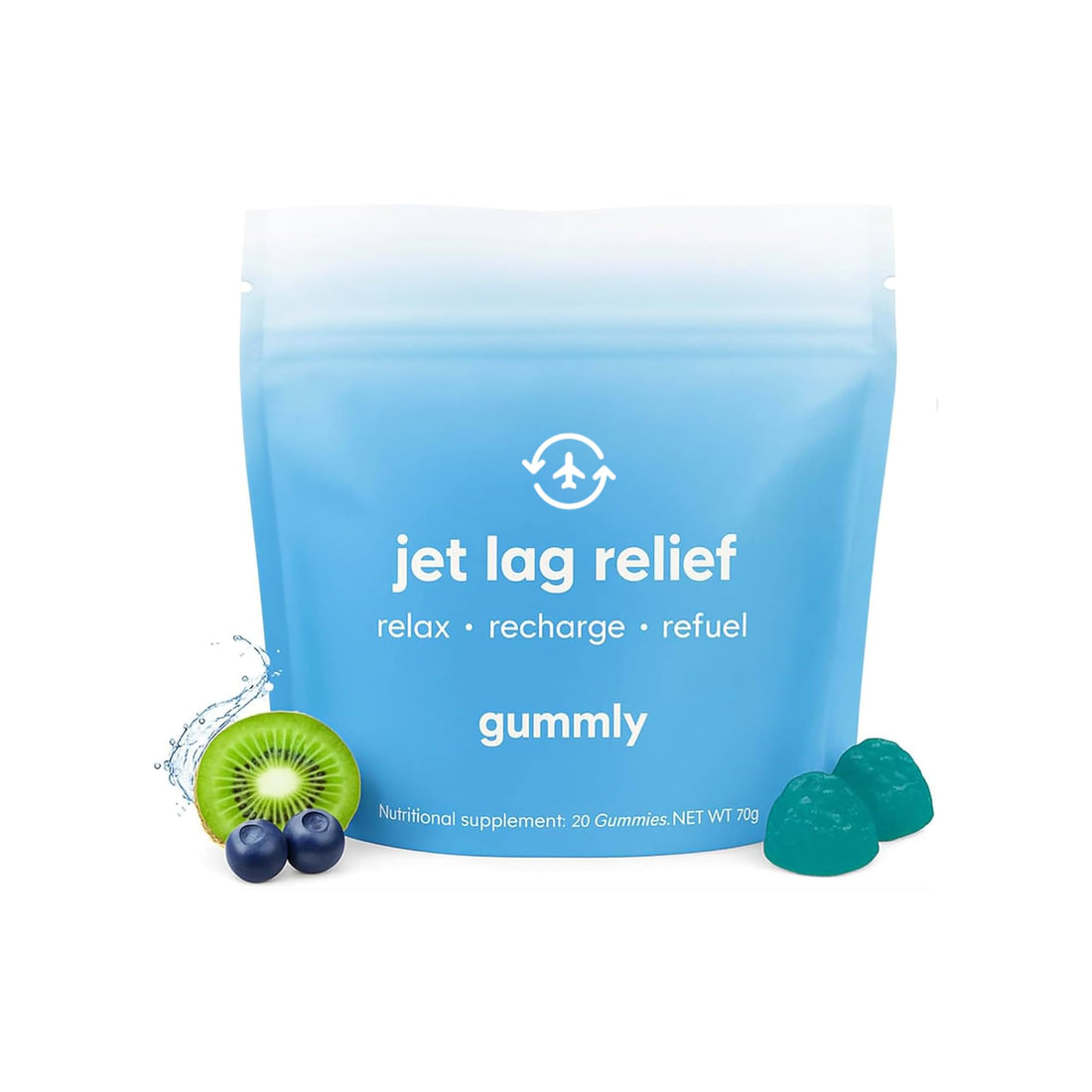Jet Lag Remedy for Travel Gummies • No Jet Lag Pills Alternative • Travel Essentials • Support Adjustment to Time Zones and Circadian Rhythm • Delicious Tropical Berry Flavor • 20 Gummies 3-5 Trips GummlyAu supplements