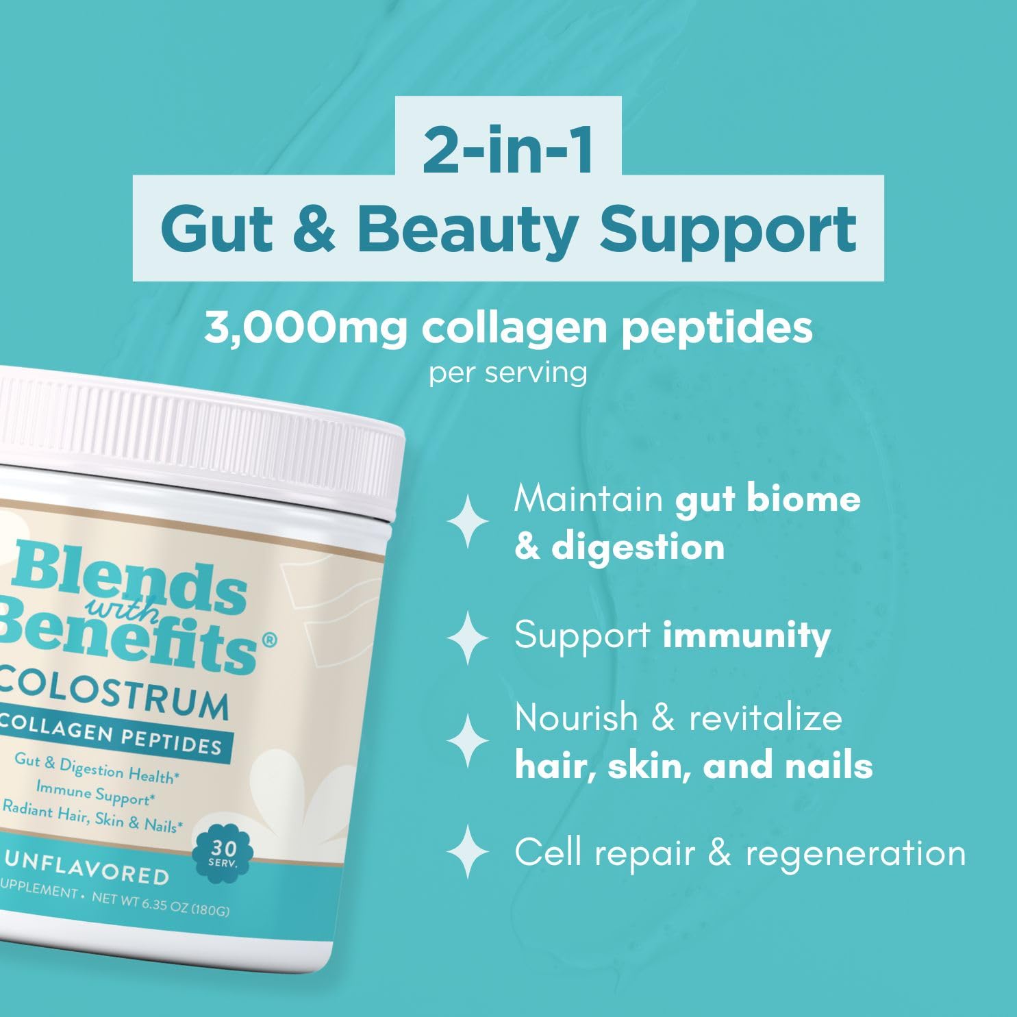 360 Nutrition Blends with Benefits Bovine Colostrum + Collagen Peptides Powder for Gut Health, Hair & Skin Beauty, Immune Support | Grass-Fed, No Added Sugar, Unflavored 6 oz 360 NutritionAu supplements