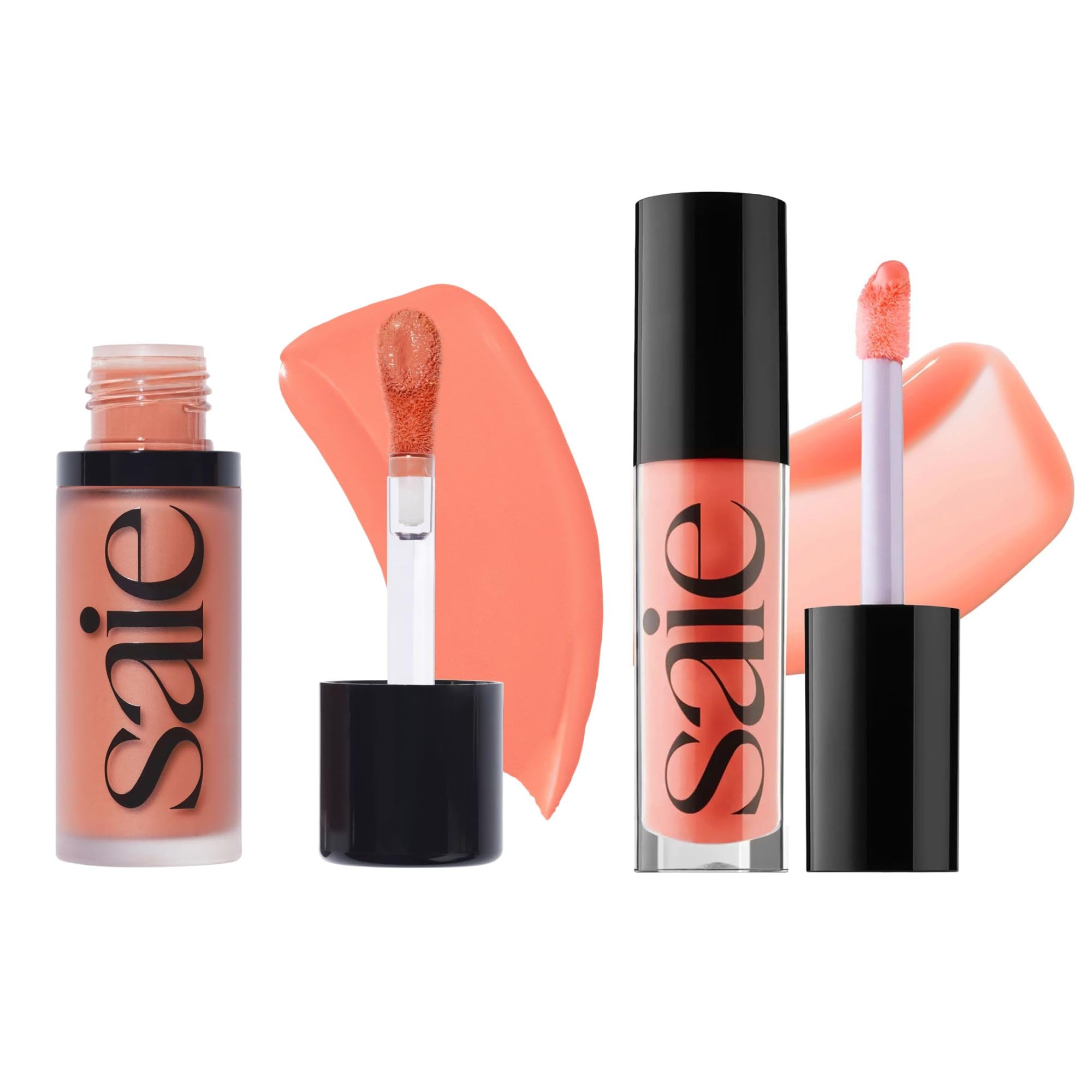 Saie Dewy Glow Duo - Dew Liquid Blush - (.40 oz, Hottie), Glossybounce Lip Gloss-Oil Hybrid (.17 oz, Splash) - Hydrating, Vegan Makeup for Radiant Cheeks & Lips SaieAu supplements