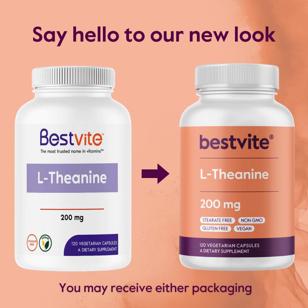 BESTVITE L-Theanine 200mg (120 Vegetarian Capsules) - No Stearates - Vegan - Non GMO - Gluten Free BESTVITEAu supplements