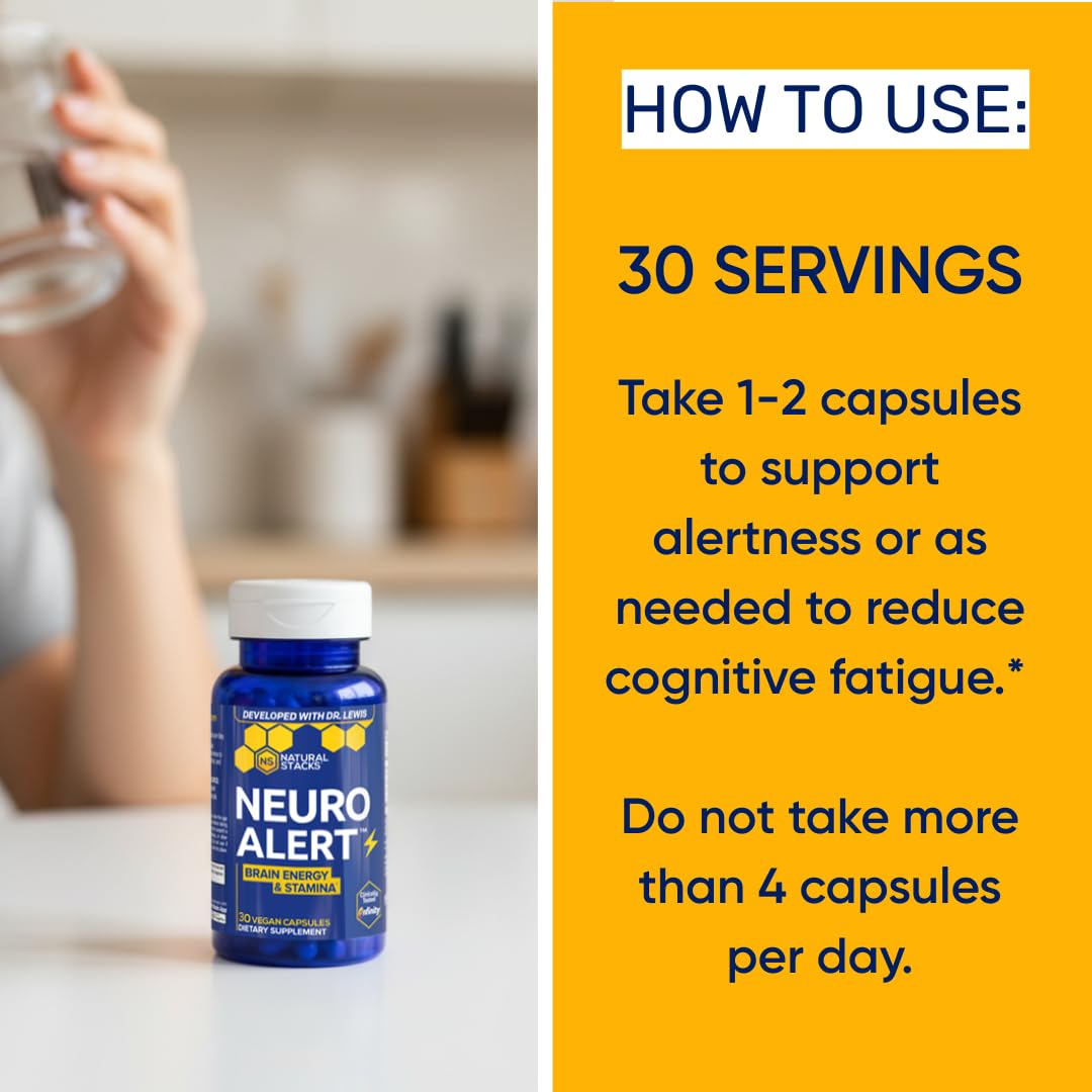 NATURAL STACKS NeuroAlert - 200mg Paraxanthine Energy Supplement - Caffeine Free Focus w/ 500mg L-Tyrosine & 100mg L-Theanine - 10mg NADH for Cellular Energy Support - 60 Paraxanthine Capsules NATURAL STACKSAu supplements