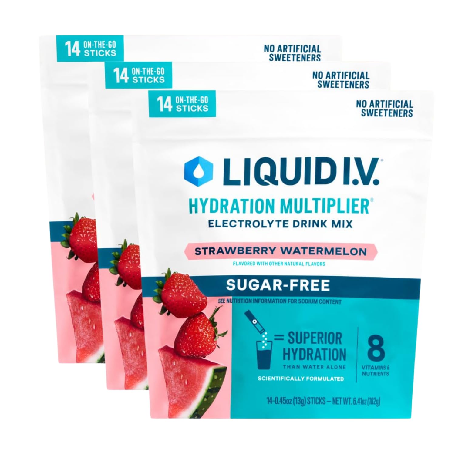 Liquid I.V.® Hydration Multiplier Sugar Free – Strawberry Watermelon | Electrolyte Powder Drink Mix | 3 Pack (42 Servings) Liquid I.V.US supplements