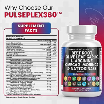Beet Root Capsules 6000mg Olive Leaf 6000mg Nattokinase 4000 FU Clean NutraceuticalsUS supplements
