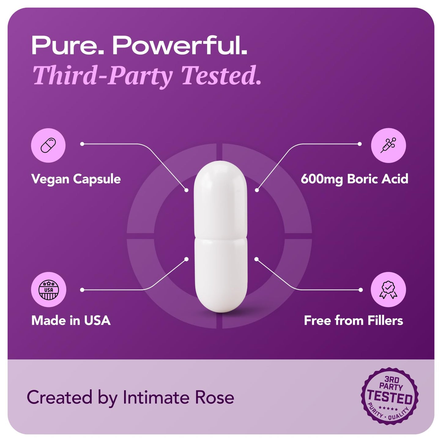 Intimate Rose Boric Acid Vaginal Suppositories, 30 Count for Feminine Deodorizing & Freshness - Vegan Capsules Intimate RoseUS supplements
