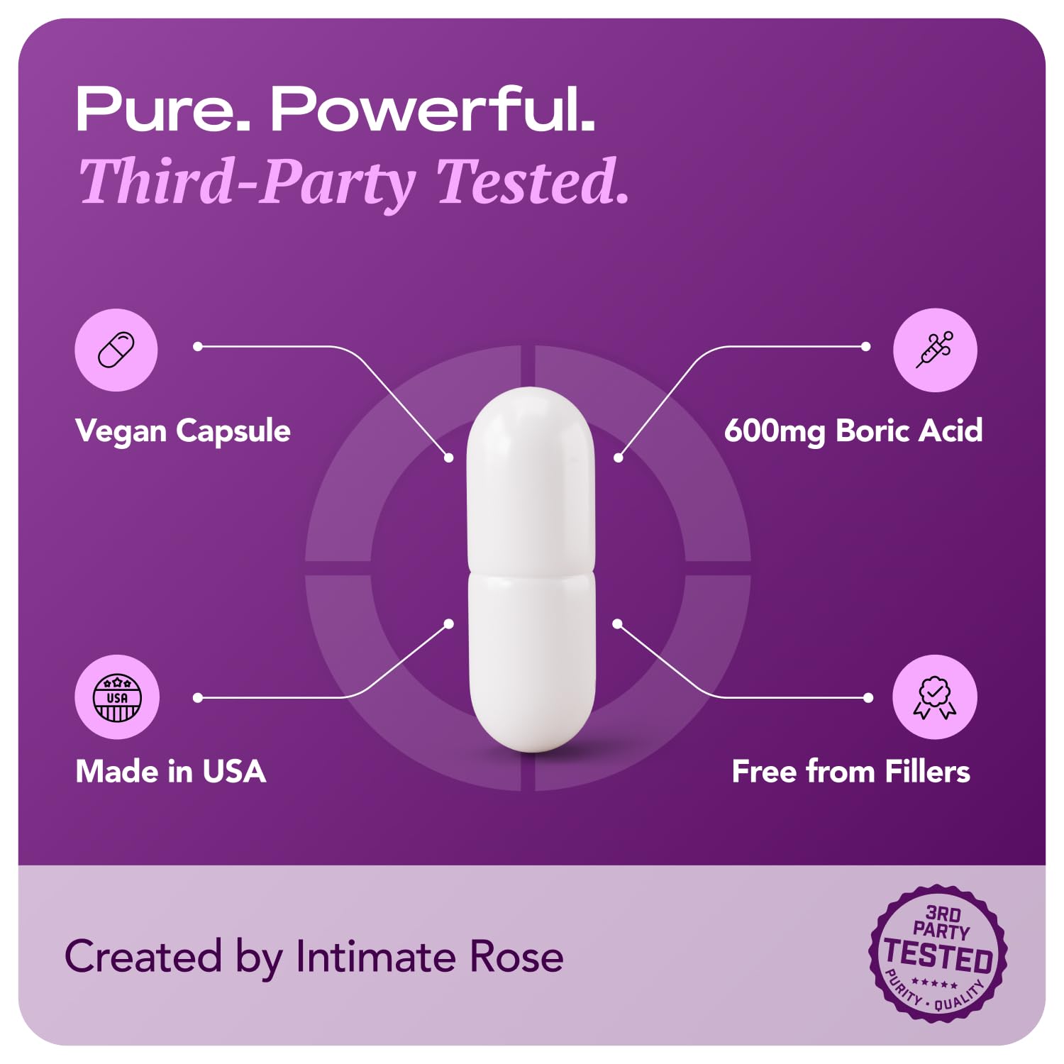 Intimate Rose Boric Acid Vaginal Suppositories, 30 Count for Feminine Deodorizing & Freshness - Vegan Capsules Intimate RoseUS supplements