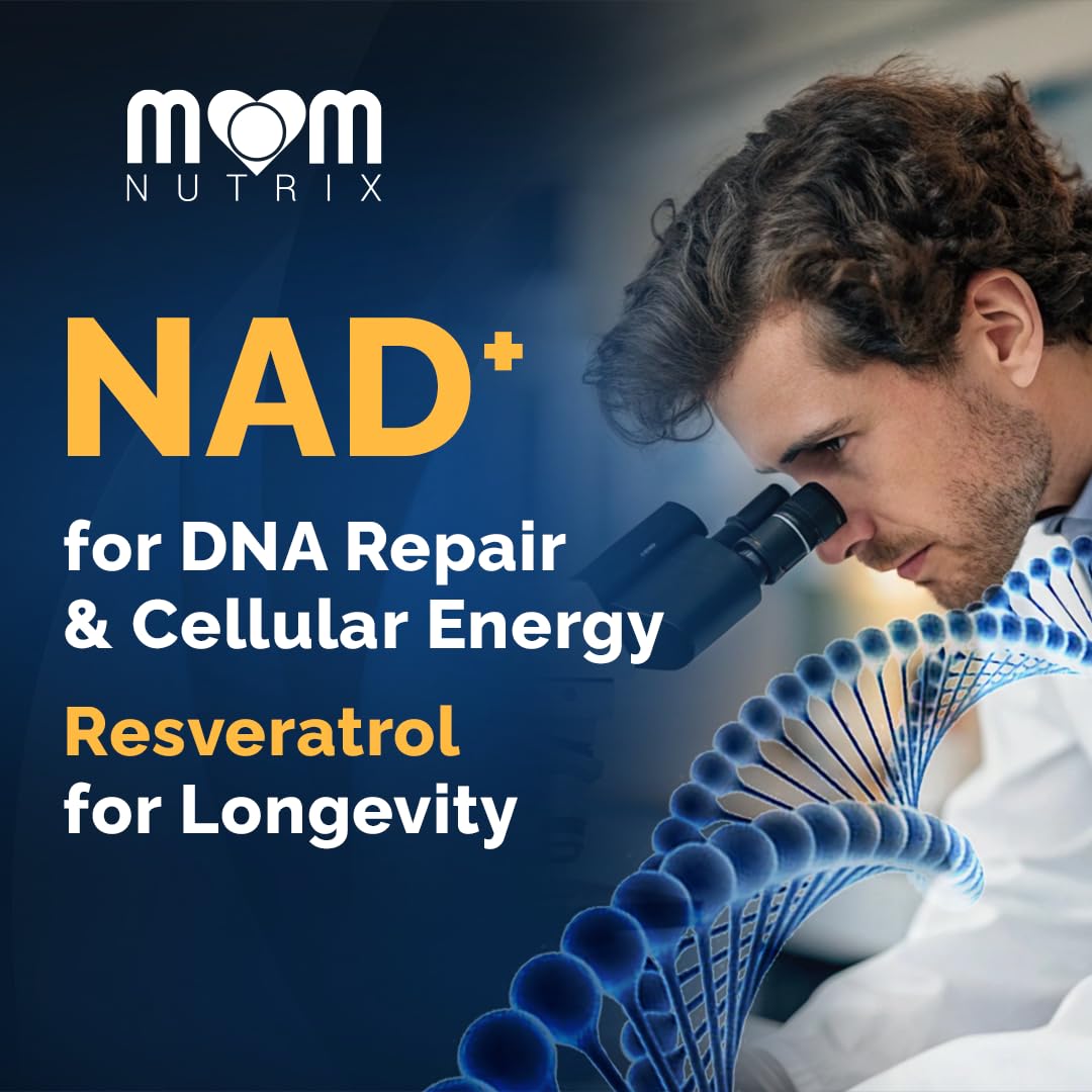 MOM NUTRIX Liposomal NAD Supplement with Resveratrol - High Purity NAD Plus 2000 mg, 120 Capsules, Made in The USA - NMN Alternative MOM NUTRIXAu supplements