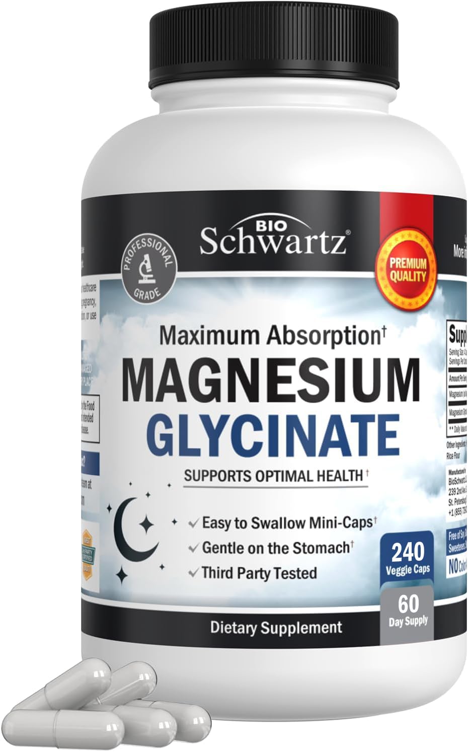BioSchwartz Magnesium Glycinate 500mg Capsules (240 Mini Caps) Maximum Absorption Magnesium Supplement for Healthy Nerves Muscles Heart Mood and Sleep Support (Vegan, Gluten-Free, Non-GMO) BioSchwartzAu supplements