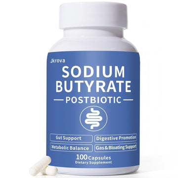Sodium Butyrate, Butyrate Gut Health Supplement, Postbiotic for Gut, Stomach & Digestive, Support IBS, Leaky Gut, Gas & Bloat, Low Odor, 100 Vegan Capsules JkrovaAu supplements