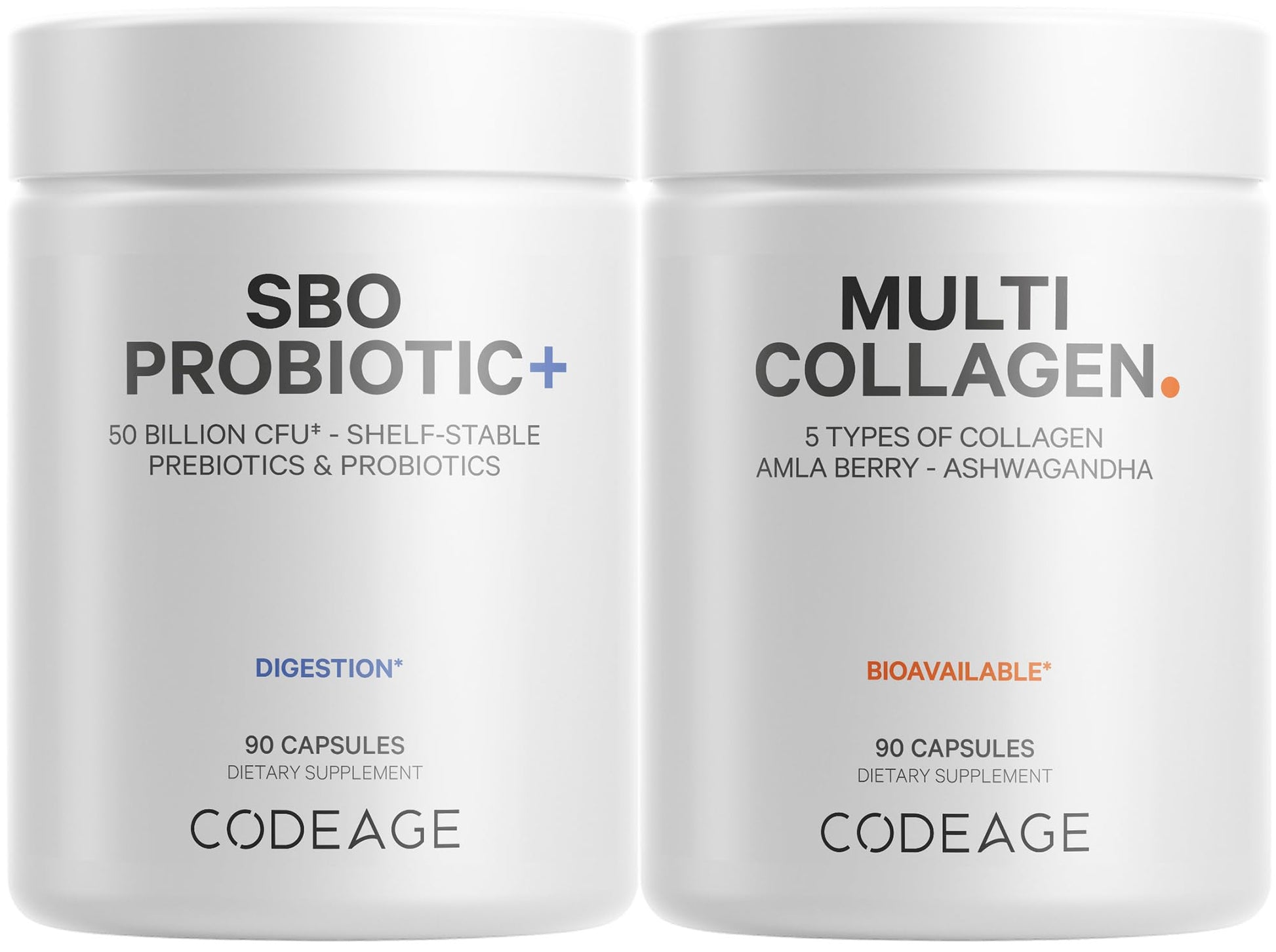 Codeage Multi Collagen Protein Capsules 5 Types, Ashwagandha Withania Somnifera & Organic Amla Berry + SBO Probiotic Blend 50 Billion CFU Bundle, Lactobacillus Plantarum, Bacillus Subtilis, Non-GMO CodeageAu supplements