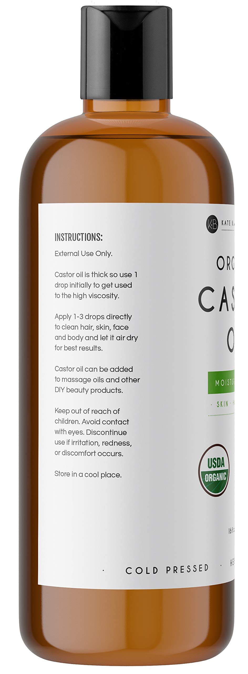 Kate Blanc Cosmetics Castor Oil 16oz - USDA Certified Organic. Cold-Pressed, 100% Pure Kate Blanc CosmeticsAu supplements