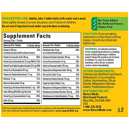 Nature Made Multivitamin Tablets with Iron, Multivitamin for Women and Men Nature MadeUS supplements
