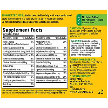 Nature Made Multivitamin Tablets with Iron, Multivitamin for Women and Men Nature MadeUS supplements