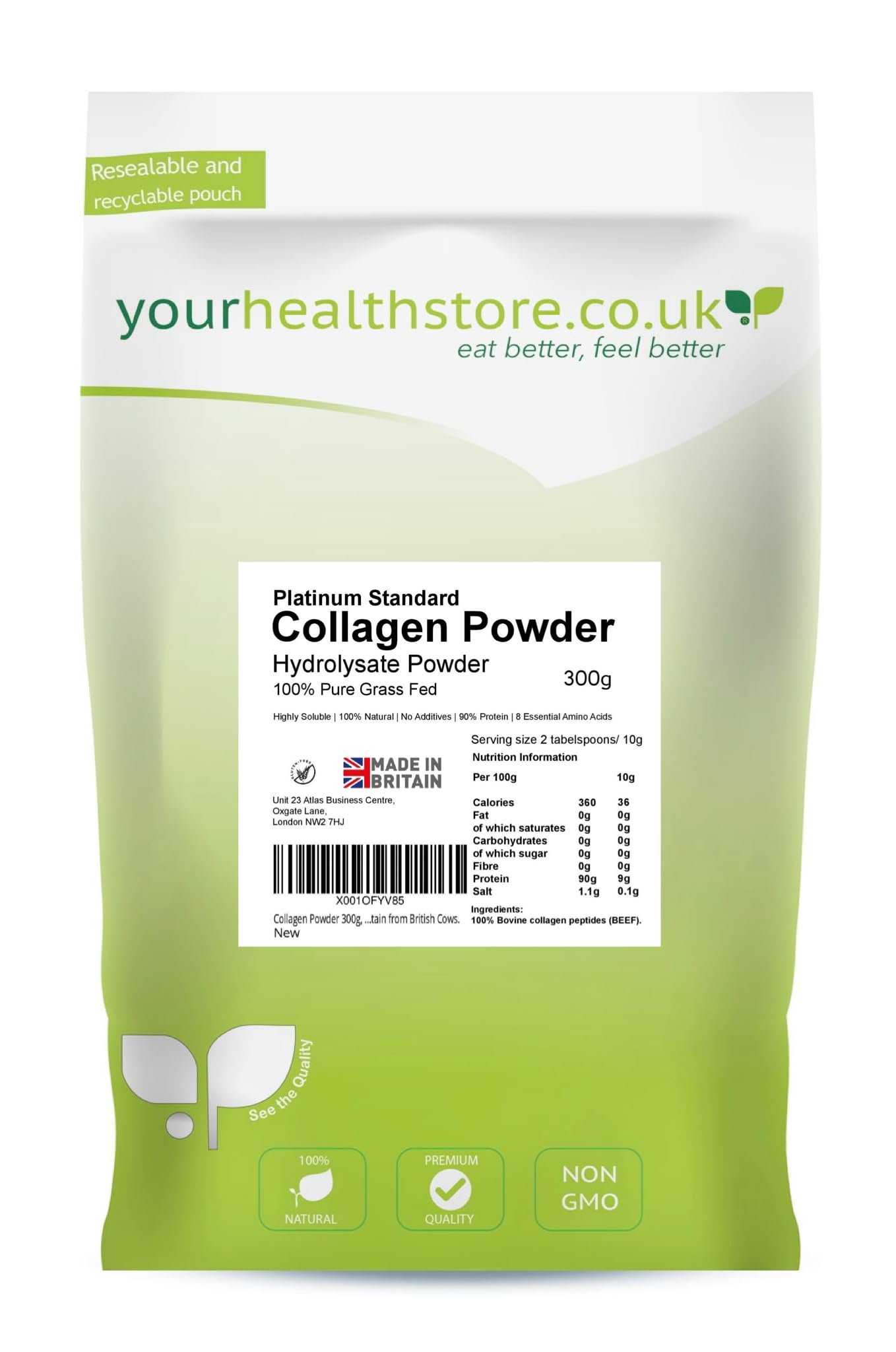 Collagen Powder 300g, 100% Pure Unflavoured, Grass Fed, Platinum Standard, Bovine yourhealthstoreAu supplements