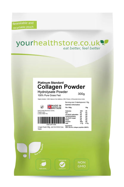 Collagen Powder 300g, 100% Pure Unflavoured, Grass Fed, Platinum Standard, Bovine yourhealthstoreUS supplements