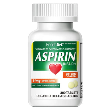 HealthA2Z® Aspirin 81 mg | Low Strength | Enteric Coated | Pain Relief | Reduces Minor Aches Muscle Pain & Cramps | Fever Reducer | Reduces Headache (300 Counts) HealthA2ZAu supplements