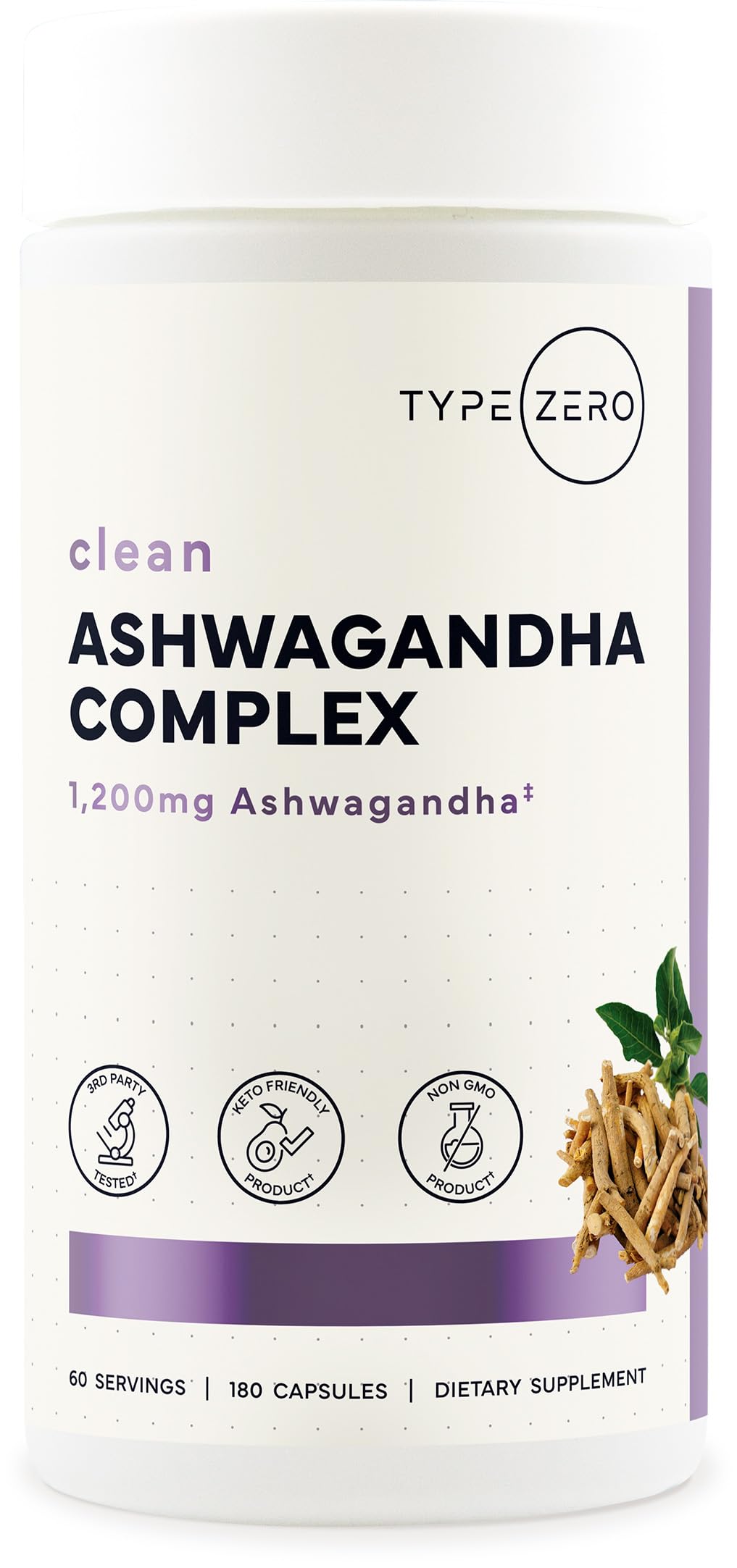 Type Zero KSM-66 Ashwagandha Root Extract 1,200mg, 60 Servings - High Potency 5% Withanolides - with Turmeric, Rhodiola Rosea and BioPerine Black Pepper Extract - 180 Veggie Caps Type ZeroUS supplements