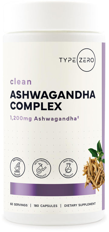 Type Zero KSM-66 Ashwagandha Root Extract 1,200mg, 60 Servings - High Potency 5% Withanolides - with Turmeric, Rhodiola Rosea and BioPerine Black Pepper Extract - 180 Veggie Caps Type ZeroUS supplements