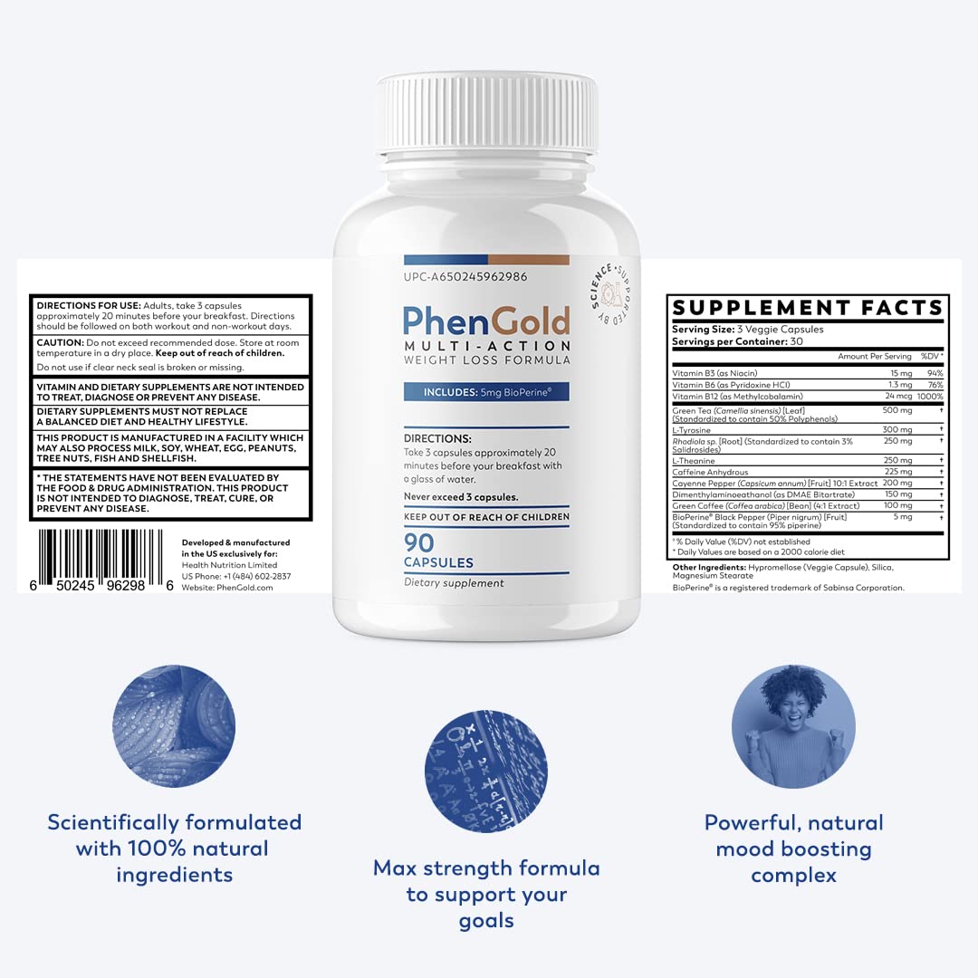 PhenGold Pills, Original Multi-Action Weight Management Formula with Green Tea PhenGoldUS supplements