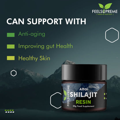 Natural Black Altai Shilajit Resin Large (50g) Pot | 100% Pure Additive Free | 80 Trace Feel SupremeUS supplements
