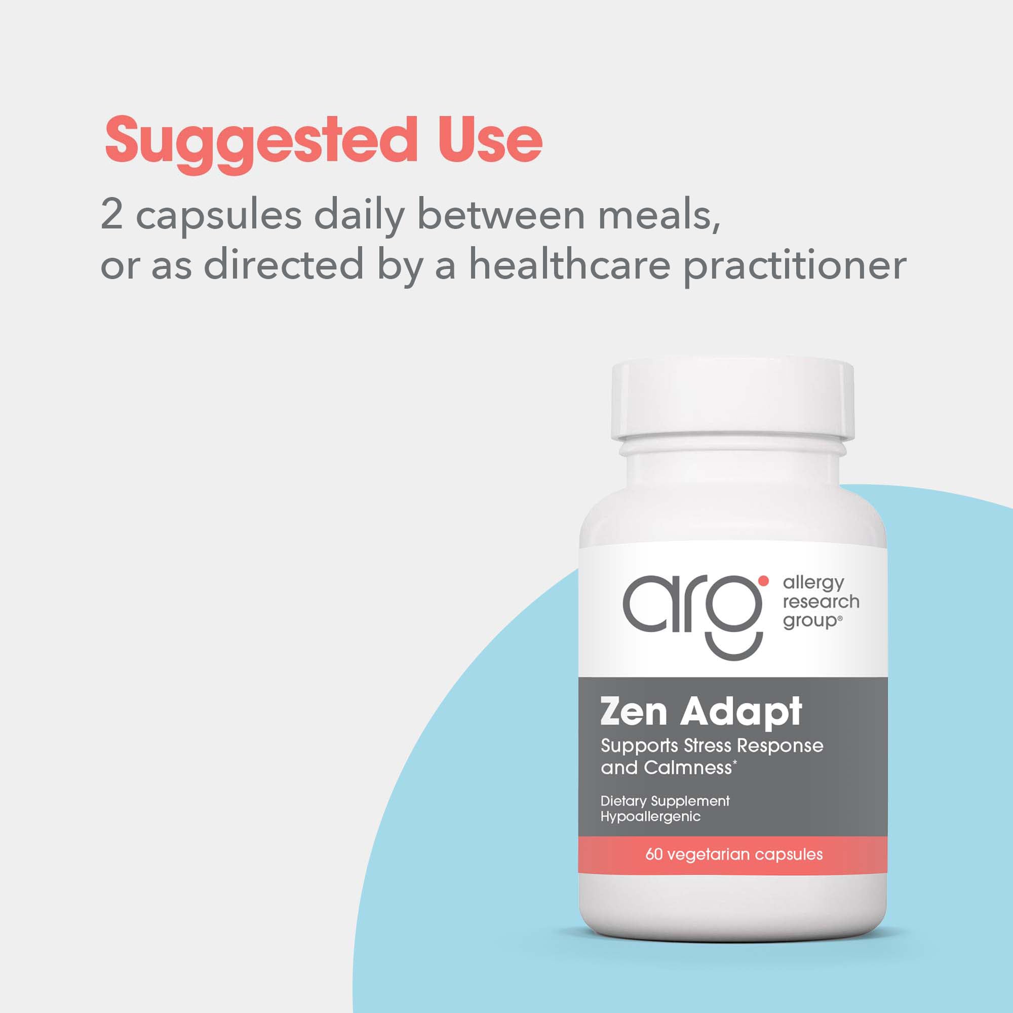 ARG Zen Adapt - 200 mg L-Theanine, 125 mg Ashwagandha & 550 mg GABA - Supports Stress Response and Calmness - Vegetarian Capsules - Hypoallergenic Formula - 30 Servings - 60 Capsules Allergy Research GroupAu supplements