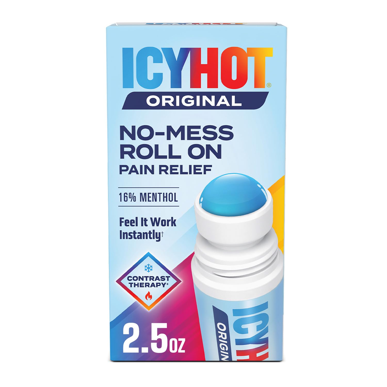 Icy Hot Original Pain Relief No-Mess Roll-On Applicator, Fast-Acting Pain Relief with Max Strength Menthol 16%, Contrast Therapy for Backaches, Joints, Muscle Strains and Arthritis, 2.5 oz Icy HotAu supplements