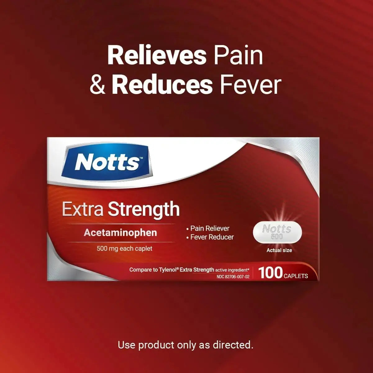 NOTTS Extra Strength 500 mg Caplets with Acetaminophen, Pain Reliever and Fever Reducer for Headache, Backache and Toothache, 100 Count NOTTSAu supplements