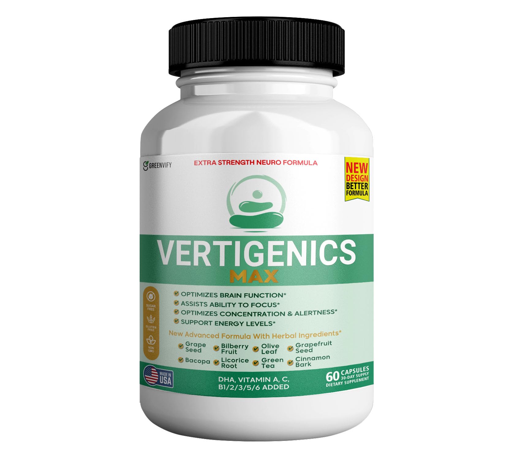 Vertigenics Max – Brain & Focus Support Supplement – Extra Strength Neuro Formula with Vitamins, Minerals & Herbal Blend – Supports Clarity, Alertness & Energy – 60 Capsules (1) VertigenicsAu supplements