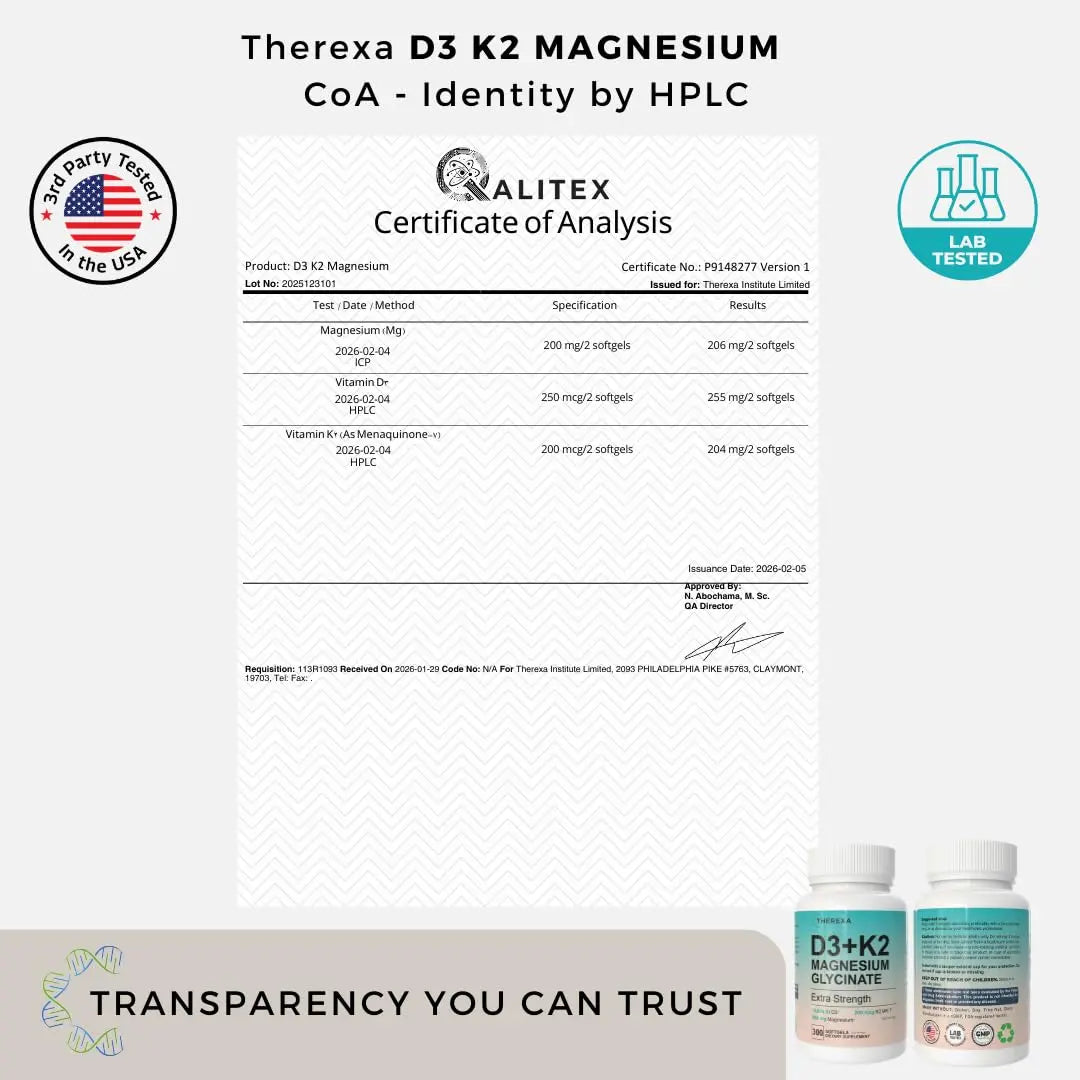 THEREXA Vitamin D3 K2 Magnesium Supplement - Extra Strength with 10000 IU Vitamin D3, Magnesium Glycinate and 200 mcg K2 MK-7 Vitamin Supplements Complex, for Women & Men - 300 Softgels THEREXAnz supplements