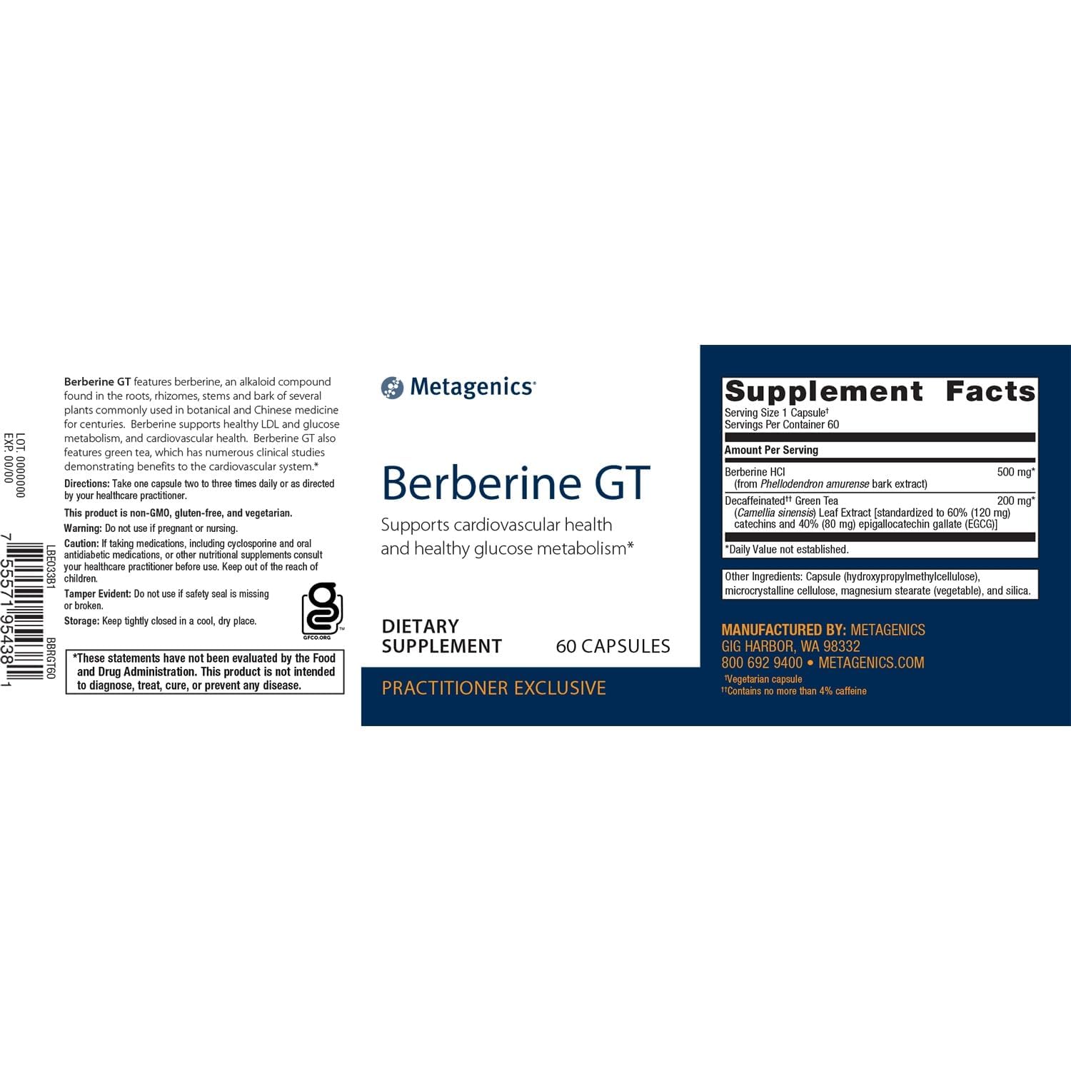 Metagenics Berberine GT - 500 mg Berberine HCl - Supports Heart Health & Carbohydrate MetagenicsAu supplements
